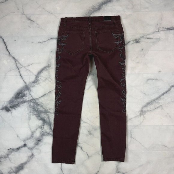 BDG Mid Rise Twig Ankle Jeans Size 29 Waist Skinny Embroidered Maroon - Picture 4 of 8